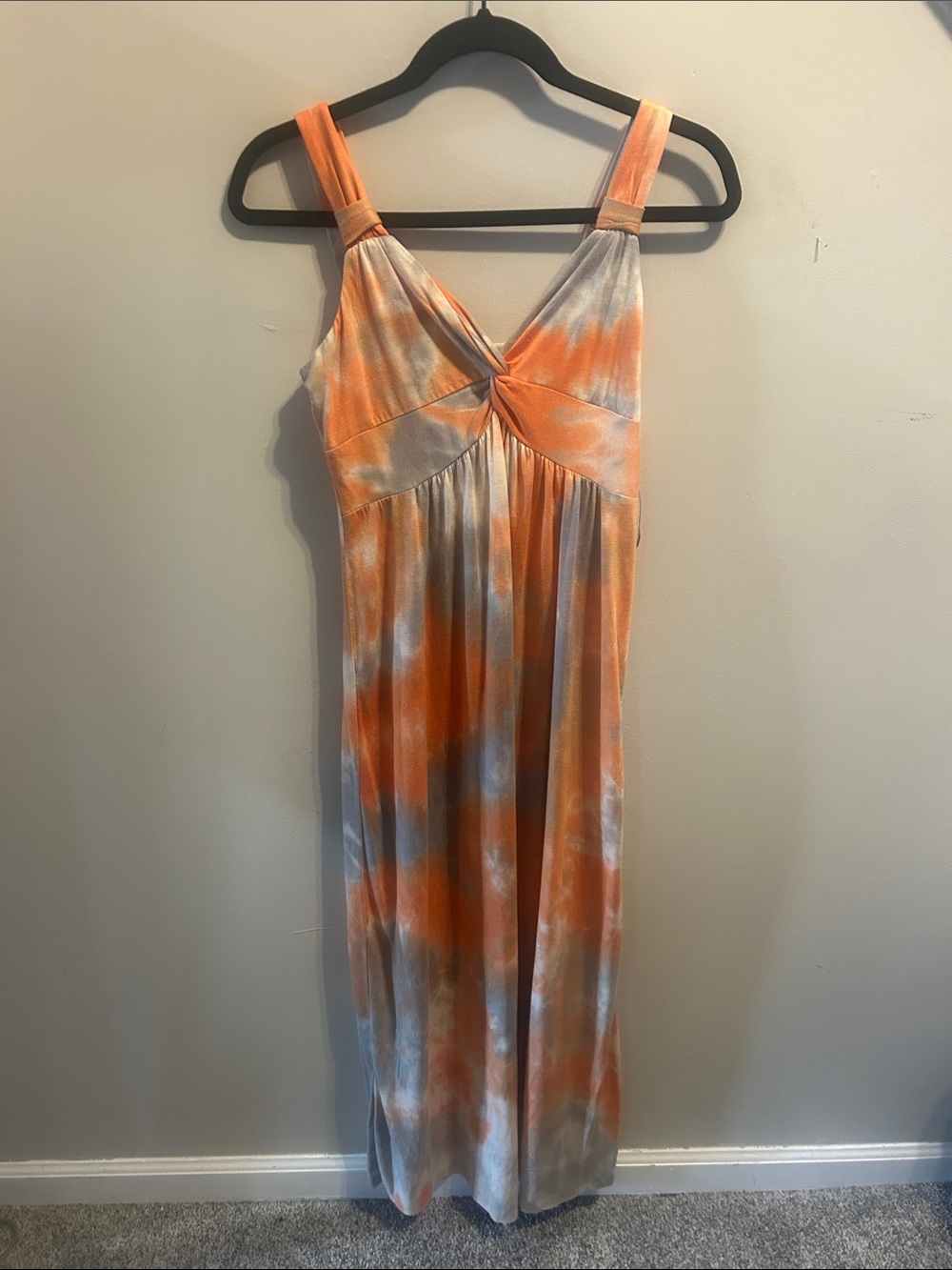 Spense Orange and White Tie-Dye Twist-Front Maxi Dress with Wide Straps
